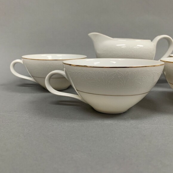 Touch of Gold Embassy DoM Cups Creamer White Border Design Gold Trim Lot of 5 - Picture 4 of 12
